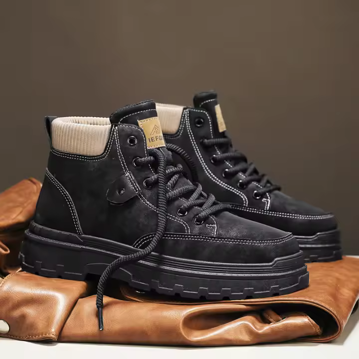 Botas De Otoño Para Hombre Antideslizantes Resistentes Al Desgaste Con Tela De Canvas Suela De Goma Botines Retro De Moda Para Caminar Y Trabajo - 1