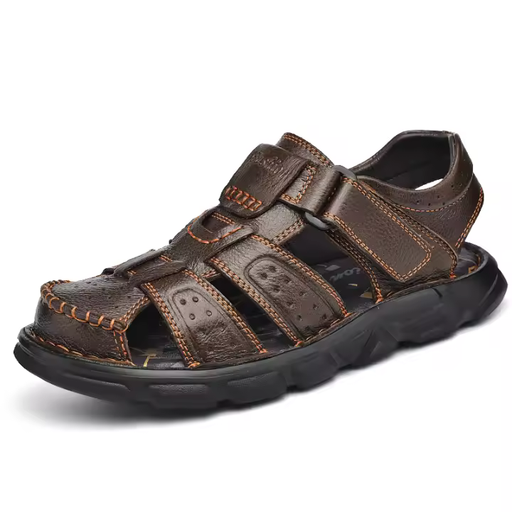 Zapatos De Cuero Genuino Para Hombres Sandalias Clásicas De Verano Para Exterior Caminar Transpirables Sandalias De Hombre - 1