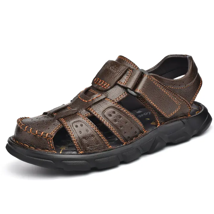 Zapatos De Cuero Genuino Para Hombres Sandalias Clásicas De Verano Para Exterior Caminar Transpirables Sandalias De Hombre - 1