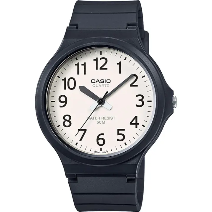 Casio Mw-240-7b  Reloj Analógico Para Hombre. Caja y Correa de resina color negro. Esfera Blanca. Números y Saetas en negro. - 1