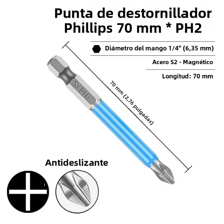 Juego De Destornilladores Magnéticos Antideslizantes 1/4'' Phillips Y Pozidriv PH1/PH2/PH3/PZ1/PZ2/PZ3 Herramientas Manuales De Acero De Aluminio - 1