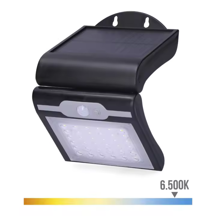 APLIQUE SOLAR 2W 220Lm 6.500K CON SENSOR COLOR NEGRO EDM - 1