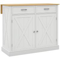 HOMCOM Isla de Cocina Carro de Cocina con Encimera de Madera Plegable 2 Puertas 2 Cajones Estante Ajustable y 4 Ruedas 105x60x90,5 cm Blanco - details 0