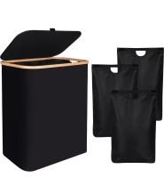 Cesta de lavandería de 140 litros con tapa COLOR BEIGE, cesta de lavandería extra grande con 3 forros extraíbles (3 compartimentos), soporta hasta una semana de ropa para la familia, 22 x 15 x 26 - details 0