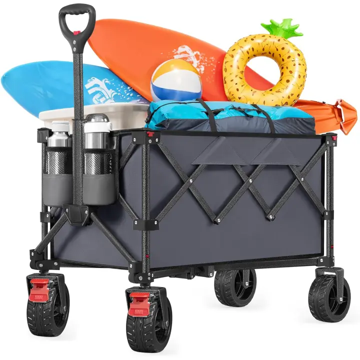 Carro de Mano Plegable, Carro de Mano, 150 L, Carga hasta 150 kg, Carro de Jardín, para Camping con Asa, 4 Ruedas Extraíbles, Ahorra Espacio, Exterior, Jardín, Gris Pizarra GFW115G01 - 1