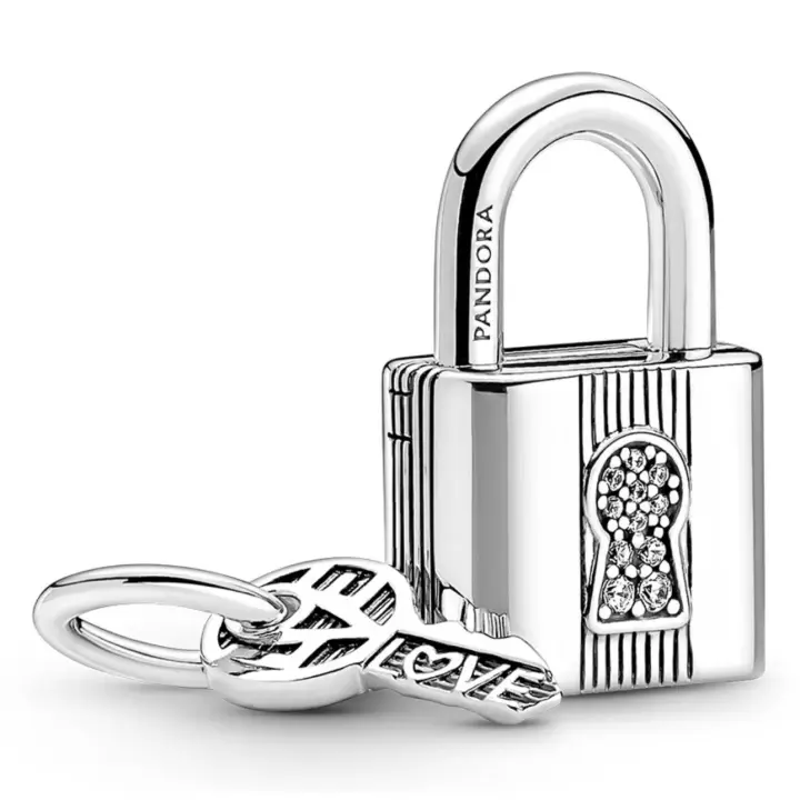PANDORA Charm de candado de amor eterno, plata 925, accesorios de joyería, cuentas, regalo de cumpleaños para novia, charm de candado de amor eterno, talla única - 1