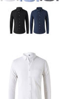 Camisa Oxford Para Hombre Algodón Y Poliéster Manga Larga Color Sólido Cuello Polo Estilo Casual Ajustada Primavera Otoño - details 3