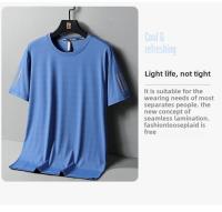 Camiseta De Seda Helada Para Hombres Verano Cuello Redondo Manga Corta Suave Fitness Tops Casual Oversize Tees Transpirable Ligera Secado Rápido Estirable Sin Pliegues - details 6