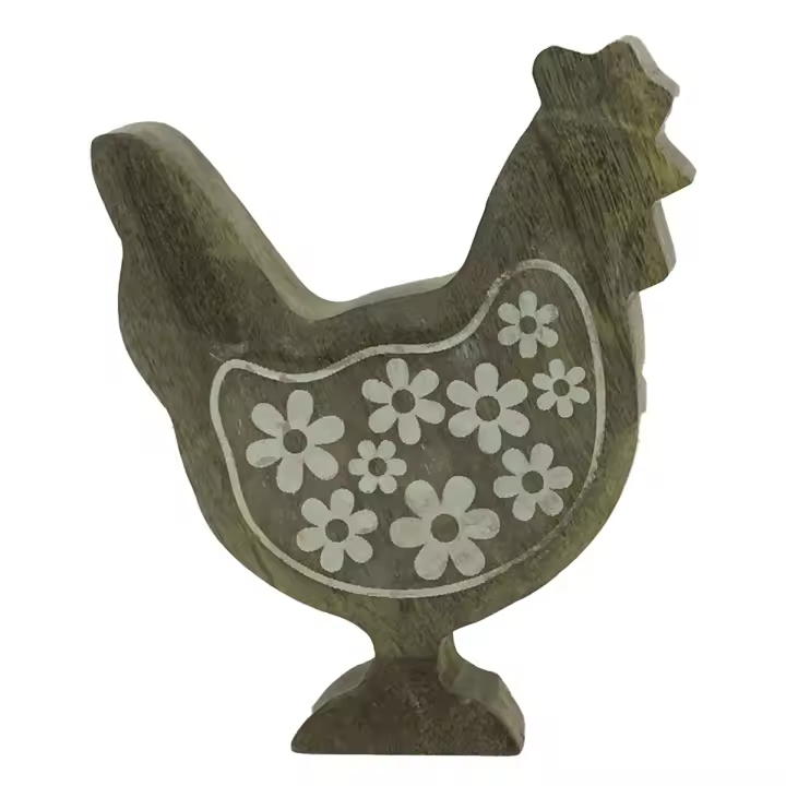CAPRILO REGALOS & DECORACIÓN Figura Decorativa de Madera "Gallina Flores Blancas ". Adornos y Esculturas. Animales. Regalos Originales. Decoración Hogar. 15 x 2,50 x 18 cm. - 1