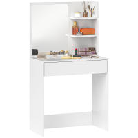 HOMCOM Tocador de Maquillaje con Espejo Mesa de Maquillaje con Cajón y Estantes Abiertos Tocador para Dormitorio Salón Blanco - details 0