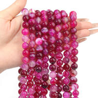 Piedras De Agato Rosa Natural Con Rayas Rojas Perlas Redondas Para Fabricación De Joyas Pulseras Collares Accesorios 4/6/8/10/12mm - details 1