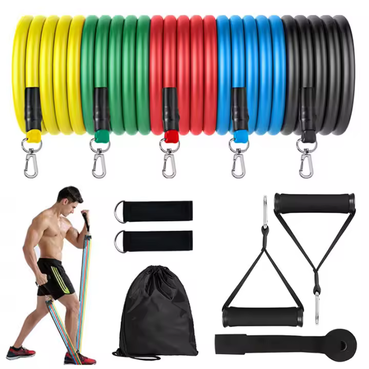 Set De 11 Pzas De Bandas De Resistencia TPE Con Anclaje De Puerta Manijas Y Correa Para Entrenamiento Elasticidad Adecuado Para Piernas Cintura Y Muslos - 1