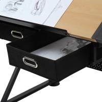 Mesa de dibujo con taburete, ajustable, inclinable, 2 cajones y superficie de trabajo, acabado en madera, escritorio, mesa de oficina, mesa de trabajo, arquitectos, dibujo técnico, Miadomodo - details 4