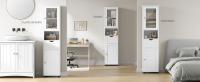 VASAGLE Mueble Baño, Armario Baño, Armario Alto, Compartimento Abierto, Puerta de Cristal, Estrecho, con Patas, Estantes Regulables en Altura, Ahorro de Espacio, Blanco Arce/Blanco Nube - details 0