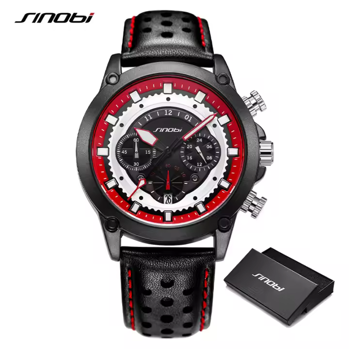 Reloj Deportivo De Moda Para Hombre SINOBI Cronógrafo De Acero Inoxidable Luz Solar Calendario Resistente Al Choque Y Agua Manos Luminosas - 1