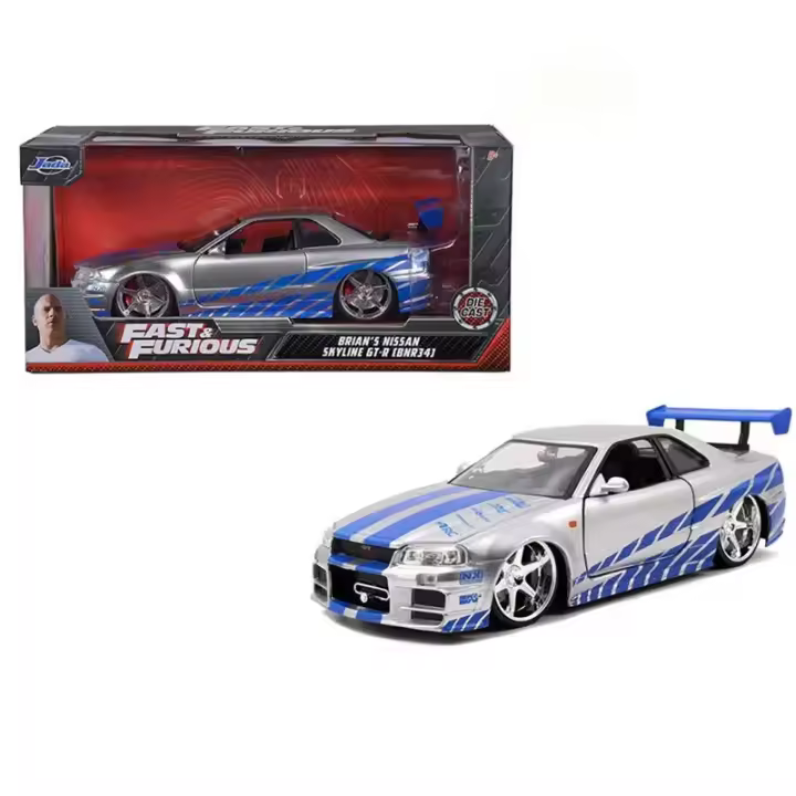 Modelo De Coche Diecast 1:24 Escala Nissan Skyline GTR-R34 Fast And Furious Mosquito En Metal Para Niños Regalo De Juguetes Vehículos - 1