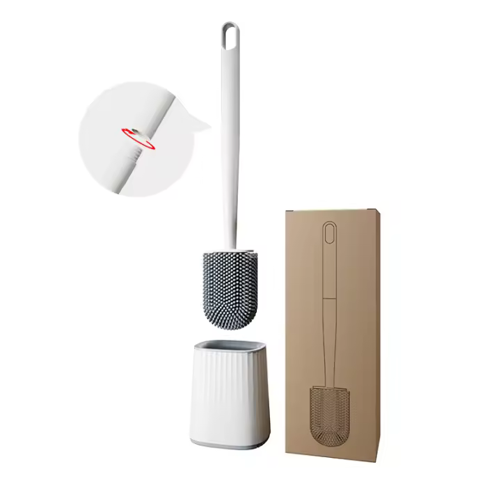 Juego De Cepillo Y Soporte Para Inodoro Con Cabeza Flexible Y Cerdas De Silicona Tamaño Compacto Para Almacenamiento Para Baño - 1