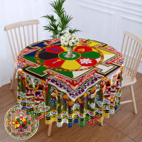 Mantel Redondo Peacock Mandala Impermeable De 63 Pulgadas Para Mesa Al Aire Libre Y Interior En Colores Morado Rojo Amarillo Y Azul Estilo Clásico Para Banquete Fiesta Y Wedding - details 9