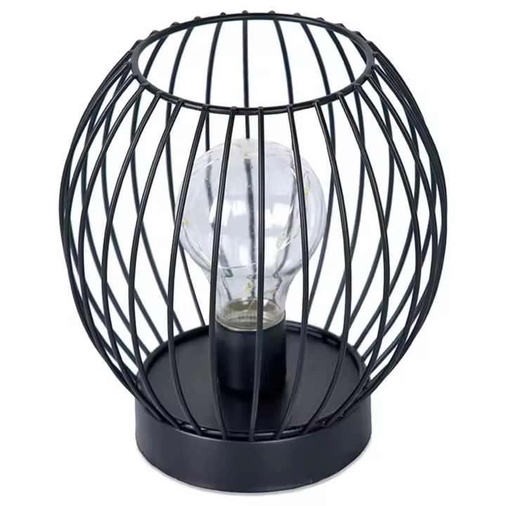 Candelero Led Decorativo 16cm Redondo con Tiras de Metal Negro - 1