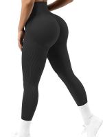Leggings Ribbed Para Mujer Cintura Alta Sin Costuras Push up Glúteos Yoga Gimnasio Fitness Control Abdominal Running Tights - details 10