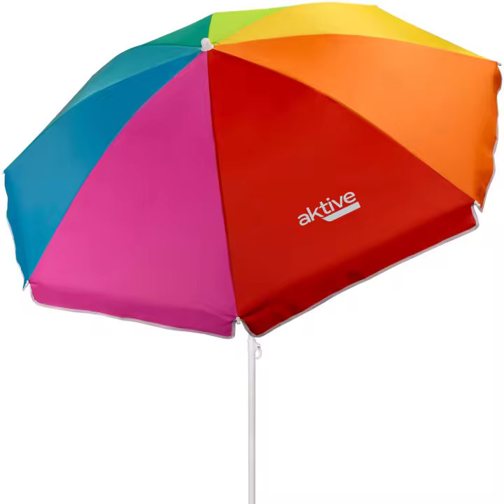 Aktive - Sombrilla de playa multicolor antiviento, protección UV50 con revestimiento plateado, mástil de metal 28/32 mm, sistema de inclinación, 8 varillas de fibra de vidrio, ventilación Max+Air y funda de transporte, ideal para playa y piscina - 1