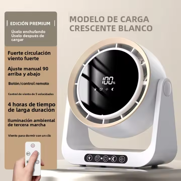 Ventilador De Escritorio Recargable De 4000 mAh Con Control Remoto Y Luz Nocturna Capacidad Grande Mini Ventilador De Mesa Montado En La - 1