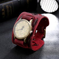 Reloj De Pulsera Para Hombre Punk Retro Con Correa Ancha De Cuero Reloj Militar De Cuarzo Con Pulsera De Cuero Display Sin Números - details 6