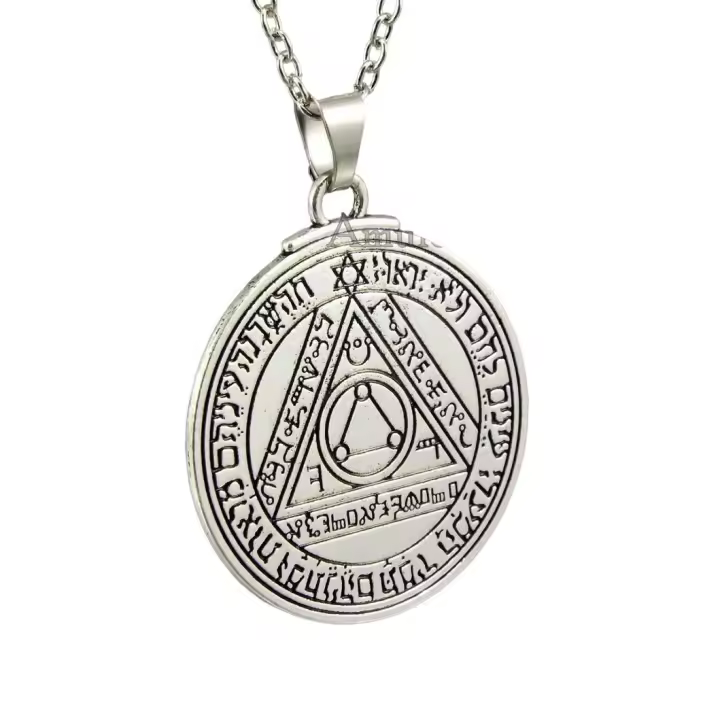 Pentáculo del Sol de Salomón, Colgante de Aleación de 4º y 6º Pentáculo, Talismán del Rey Salomón con cadena de acero - 1