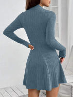 Vestido De Mujer Ajustado Con Cuello Alto Mitad A-line Falda Larga Manga Completa Rayas Vestido De Oficina Lady Cintura Empírica - details 4