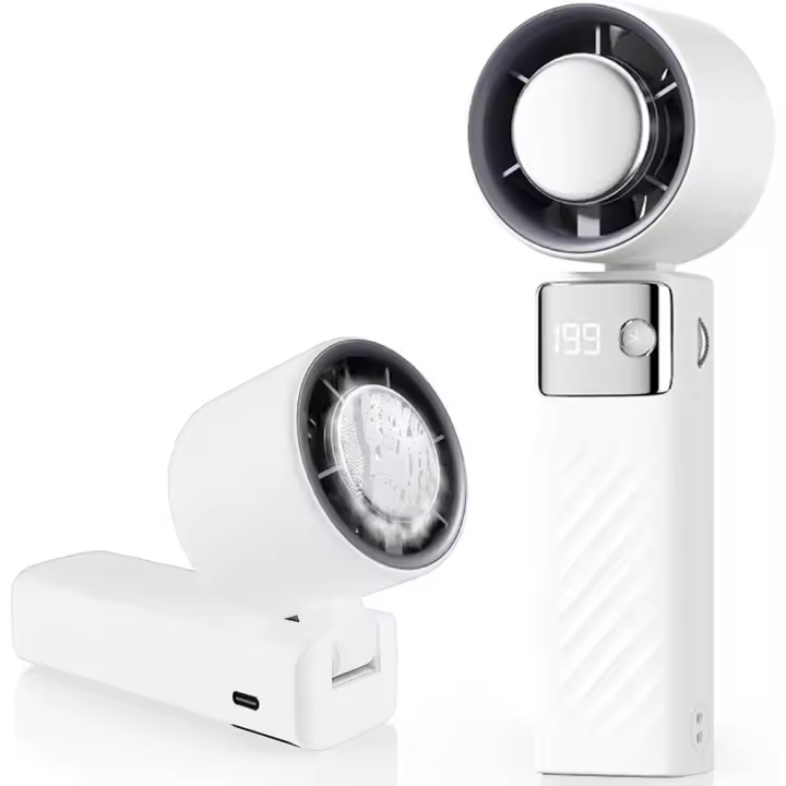 Mini Ventilador Turbo Recargable USB - 5000mAh, Control de 199 Velocidades, Operación Silenciosa, Aire Fresco Instantáneo, Ideal para Viajes/Trabajo/Actividades Outdoor (Blanco, Portátil) - 1