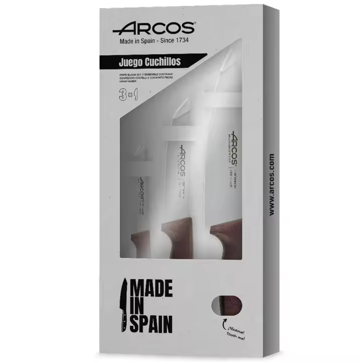 ARCOS Niza - Set de 3 Cuchillos de Cocina (110, 150 & 200 mm) - Color Vino Metalizado - Hoja de Acero Inoxidable Nitrum® - Mangos de Polipropileno (PP) - Estuche Regalo - 1