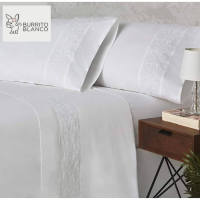 Burrito Blanco Juego de Sábanas Bordadas Algodón Percal 200 HILOS Modelo 402 BLANCO de 150 cm - details 1