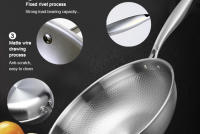 Sartén De Wok Antideslizante 28/30cm Acero Inoxidable 304 Cocina Sin Revestimiento Para Fogón De Gas Y Cocodrilo Inducción Utensilios De Cocina - details 2