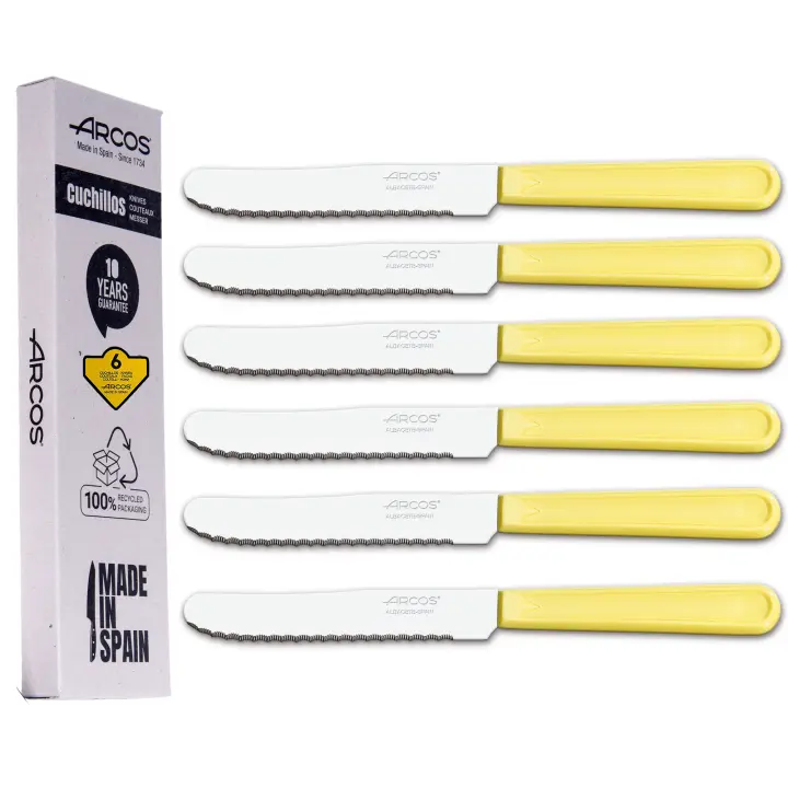 Arcos  Juego Cuchillos Mesa  Set Cuchillos  6 Uds  Cuchillo Fruta  Cuchillo Postre  Hoja 110 mm  Acero Inoxidable Martensítico  Mango Nylon  Apto lavavajillas  Envase Ecológico - 1