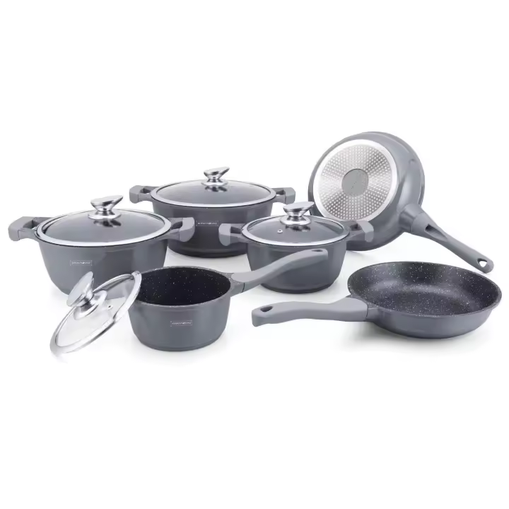 Batería de cocina 10 piezas con revestimiento de piedra , Teflón RL-BS1010M Plata - 1