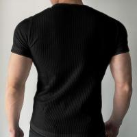 Camiseta De Verano Para Hombre Con Cuello Redondo Y Mangas Cortas Estampado De Rayas Verticales En Blanco Y Negro Ropa Casual Diaria - details 4