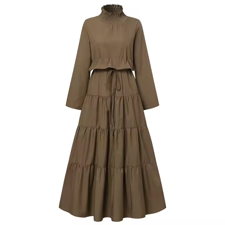 Vestido Largo Elegante ZANZEA Para Mujer Con Cuello Alto Y Volantes Color Sólido Ropa Casual Vestidos De Fiesta De Navidad Y Cumpleaños - 1