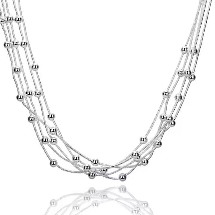 925 Sterling Silver Smooth Beads Snake Chain Necklace For Woman Jewelry - 1