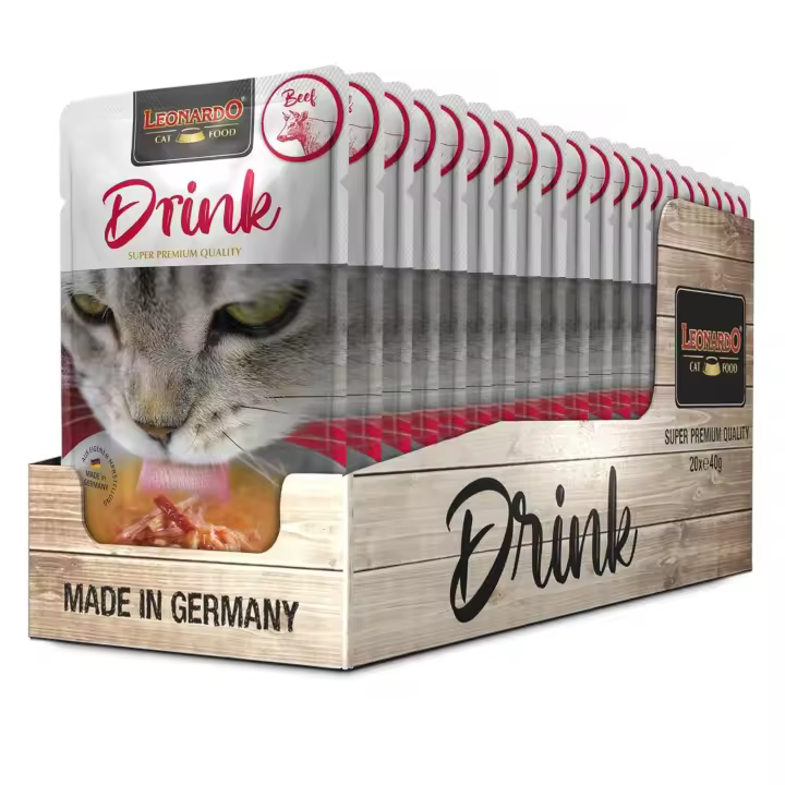 Leonardo Drink Sopa de Ternera para Gatos - 20 Sobres x 40 gr - Alimento Complementario para Gatos - 1