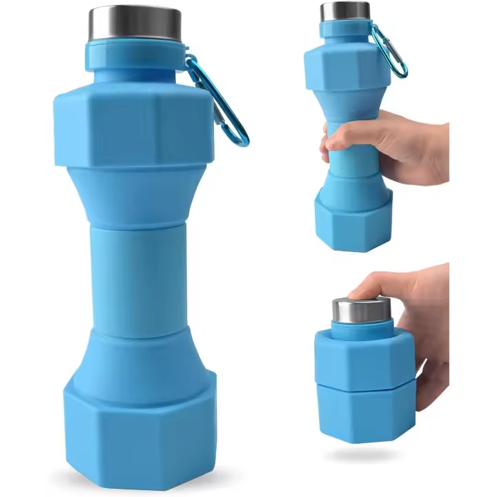 Botella de Agua reutilizable, portátil, Ligera y plegable de 22,88 Oz con mosquitos para el senderismo. Botella Deportiva portáthil a prueba de fugas, color Azul. - 1