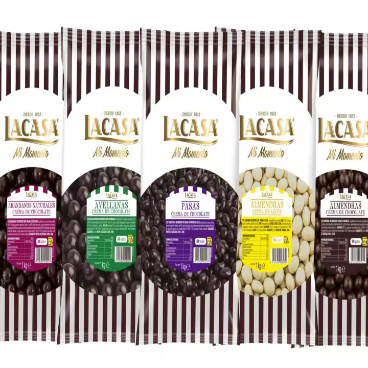 Lacasa pack 5kg deliciosas bolas de frutos secos con chocolate: Pasas de Corinto Negro,Almendra Negro,Almendra Blanco,Avellana Negro,Arándanos Negro - 1