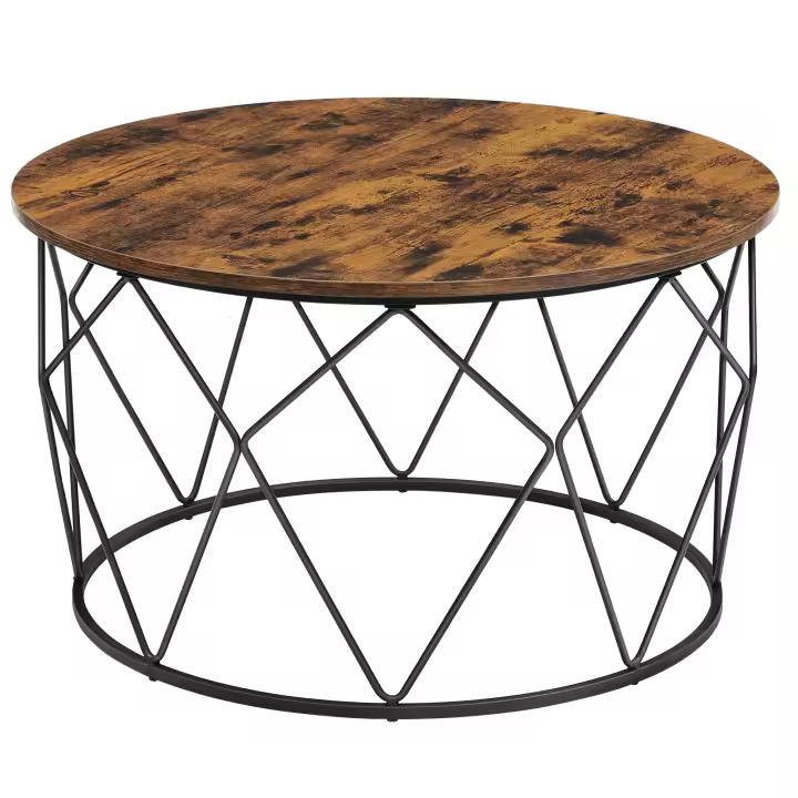 VASAGLE Mesa Baja Redonda, Mueble de salón, Marco de Acero, para salón, Dormitorio, Oficina, Estilo Industrial, marrón rústico y Negro - 1