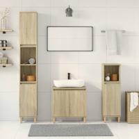 vidaXL Set de muebles de baño 3 pzas madera contrachapada en color Gris sonoma/Gris hormigón/Roble Sonoma y más | almacenamiento funcional diseño moderno para baño dormitorio sala - details 2