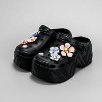Sandalias De Tacón Alto En Imitación De Cuero Con Patrón De Flores Rosa Y Morada Moda Nueva X8809 Para Mujer Casual - details 1