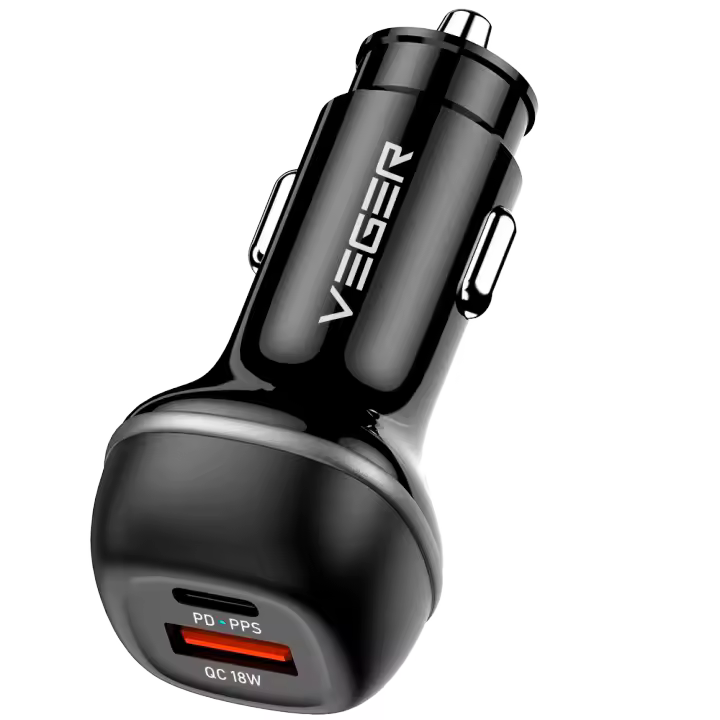 VEGER - Mechero coche - Potencia 51W - Carga rápida PD30W, QC18W - Salidas USB-C, USB-A - Color Negro - 1