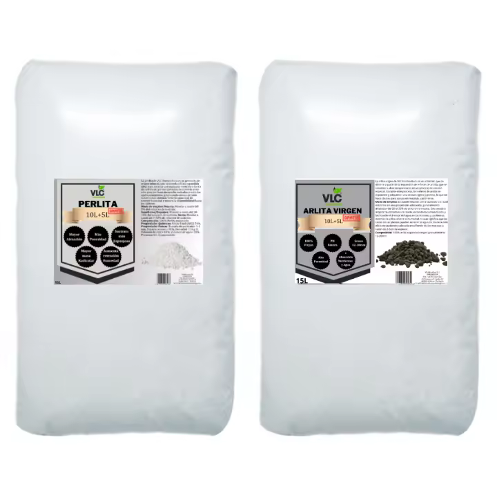 ✅ Pack PERLITA 15L + ARLITA 15L para plantas de VLC Horticultura Indicado para todo tipo de cultivo de huerto, flores, plantas y para mejorar la cualidades de todo tipo de sustratos de cultivo y para plantar con todo tipo de plantas . - 1