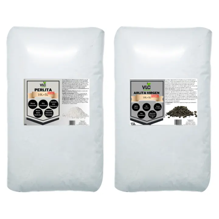 ✅ Pack PERLITA 15L + ARLITA 15L para plantas de VLC Horticultura Indicado para todo tipo de cultivo de huerto, flores, plantas y para mejorar la cualidades de todo tipo de sustratos de cultivo y para plantar con todo tipo de plantas . - 1