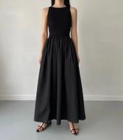Nuevo Vestido Largo Elegante Y Sencillo Para Mujer En Color Negro Con Cuello Redondo Y Cintura Alta Estilo Moda Casual De Verano Sin Mangas - details 7
