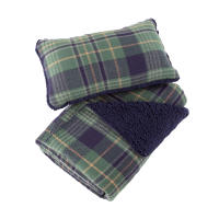 Manterol - Set de cojín y manta de sofá geométrico a cuadros, tejido de borreguito y terciopelo suave, cálido y mullido, ideal para sofá o pie de cama, colores gris, rojo, azul y marrón. - details 3