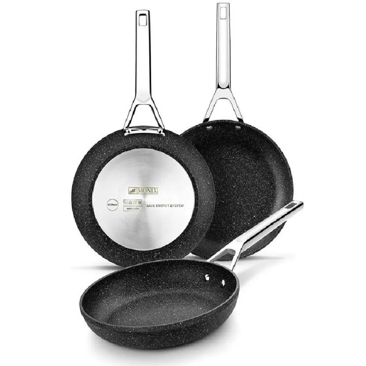 Set 3 Sartenes Monix Mineral (18, 22 y 26 cm) - Aluminio Forjado para Inducción